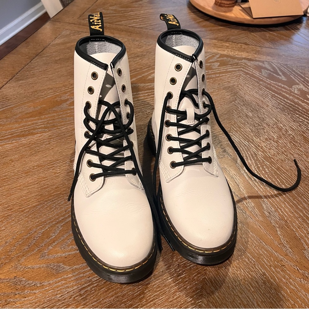 Dr. Martens White and Black Combat Boots with Chunky Sole